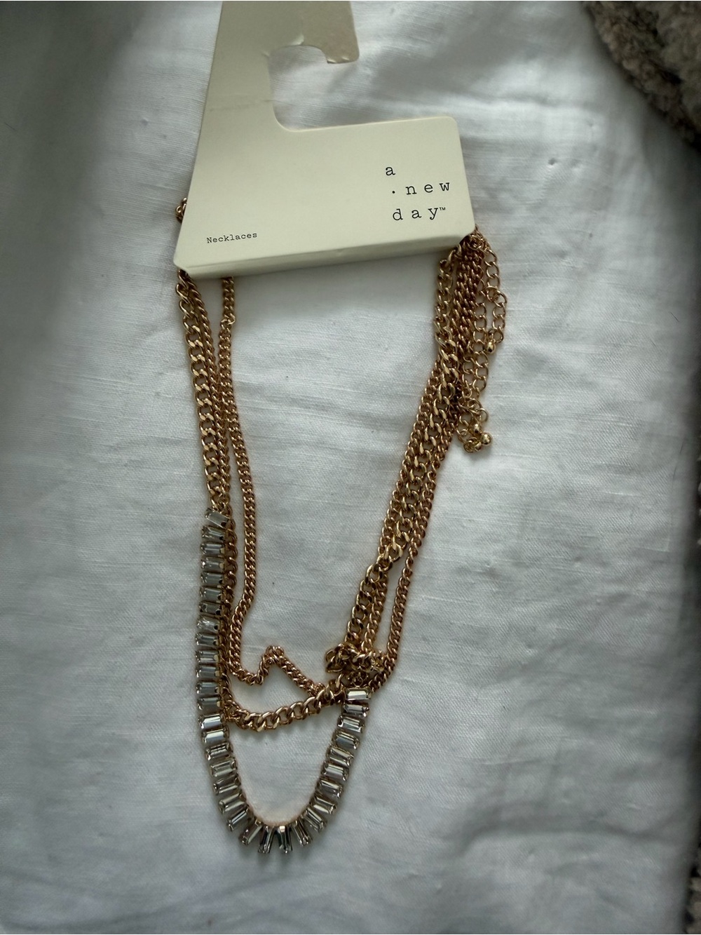 a new day Gold Layered Necklace with Clear Crystal Baguettes